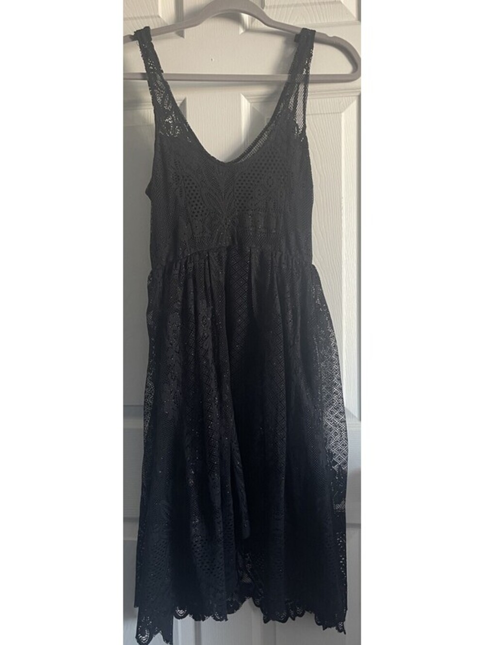 Free People Women’s 6 Black Gold Lace Dress Sleeveless Multi-Layered Side Zip